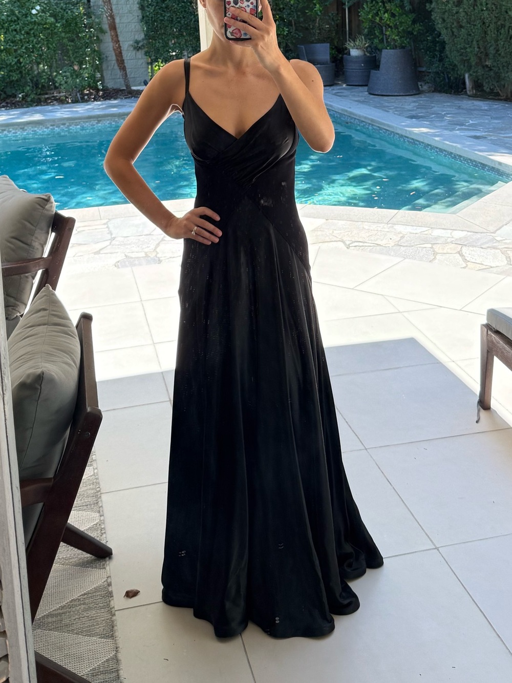 Vintage Tadashi Shoji Black Satin Gown